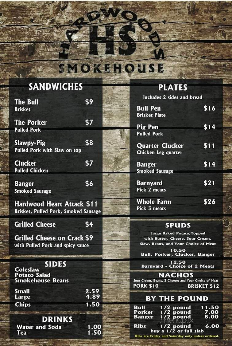 Hardwoods Smokehouse - Cookeville, TN menu_pic