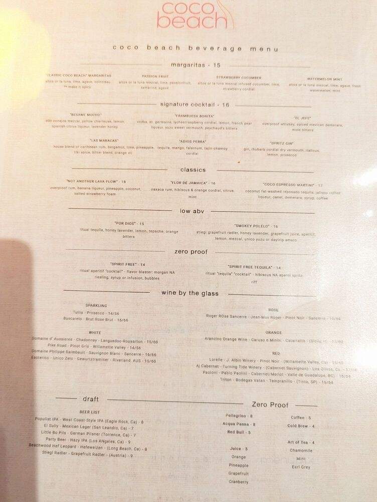 Coco Beach Bar & Grill - Marina del Rey, CA menu_pic