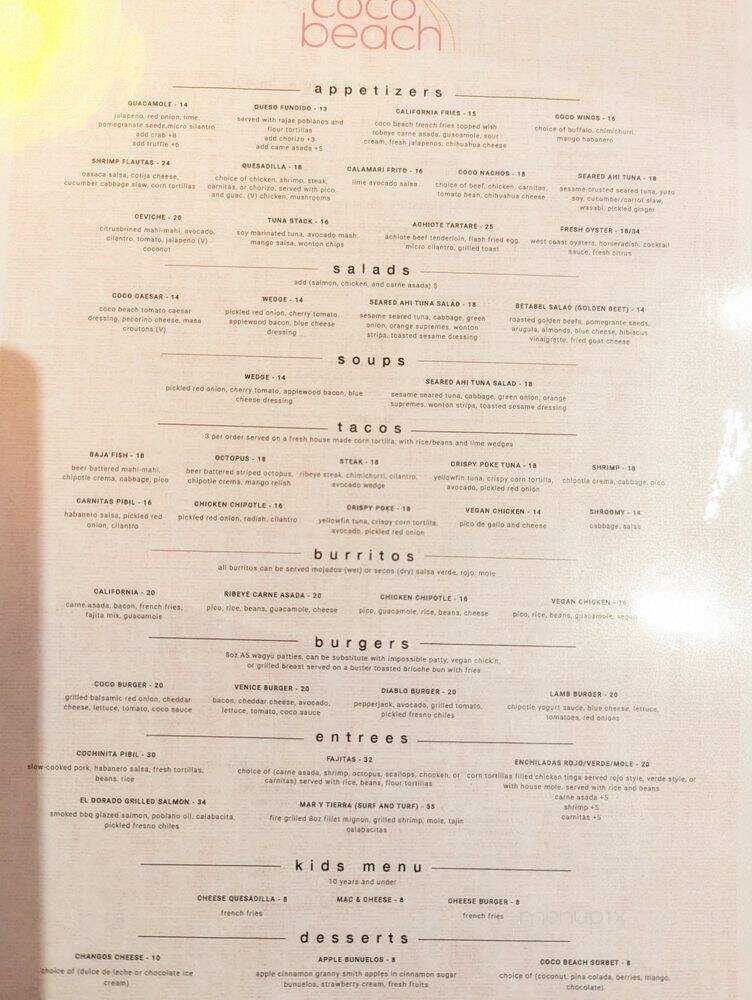 Coco Beach Bar & Grill - Marina del Rey, CA menu_pic