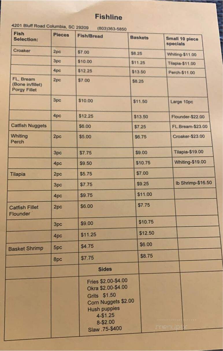 The Fish Line - Columbia, SC menu_pic