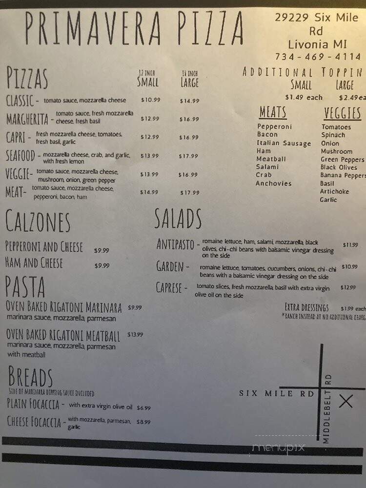 Primavera Pizza - Livonia, MI menu_pic