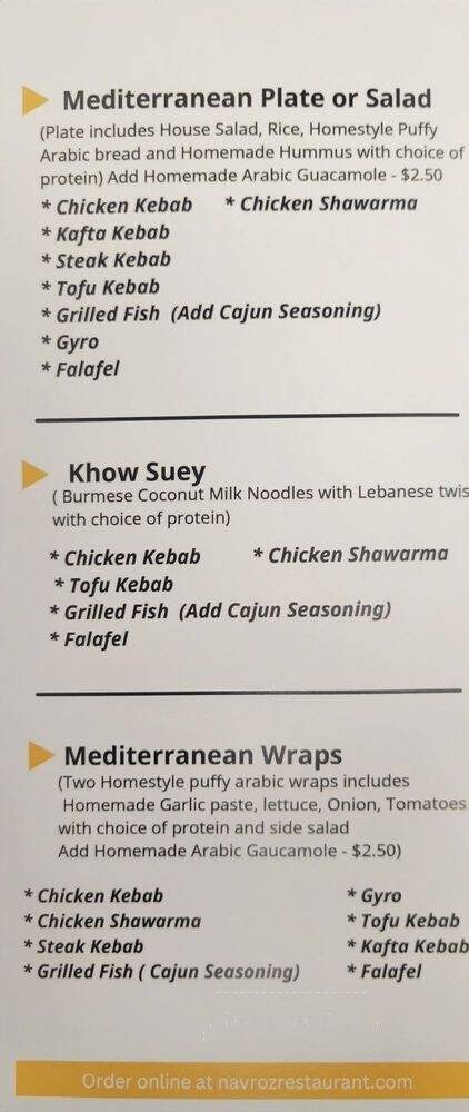 Navroz Mediterranean Grill - San Clemente, CA menu_pic