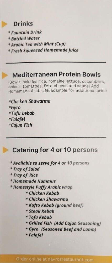 Navroz Mediterranean Grill - San Clemente, CA menu_pic