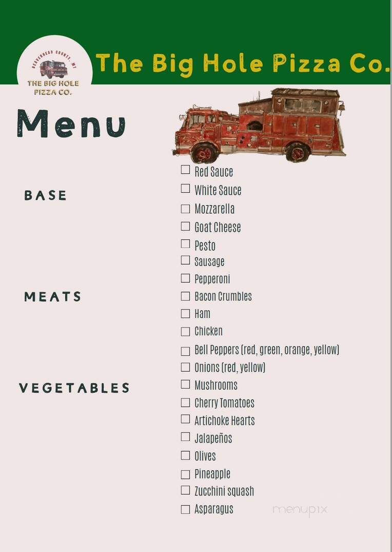 The Big Hole Pizza - Wise River, MT menu_pic