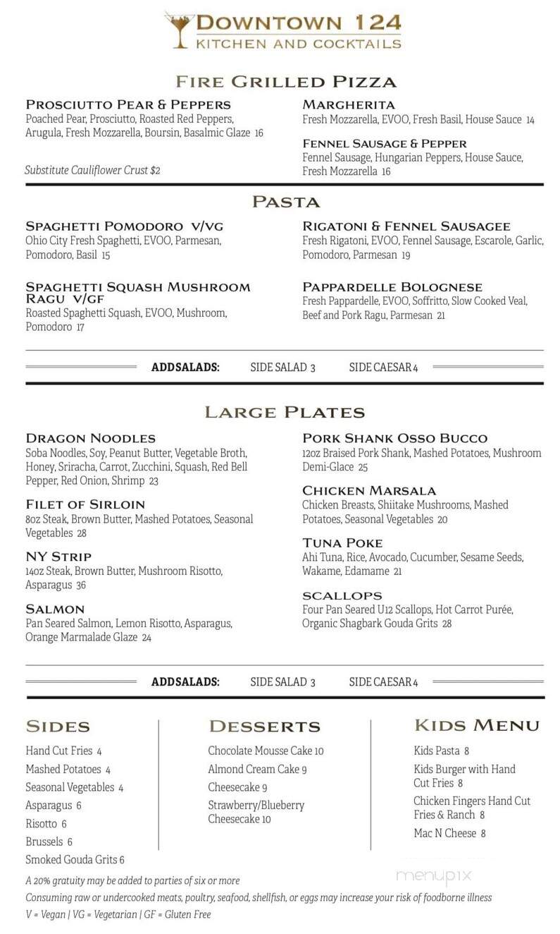 Downtown 124 - Warren, OH menu_pic
