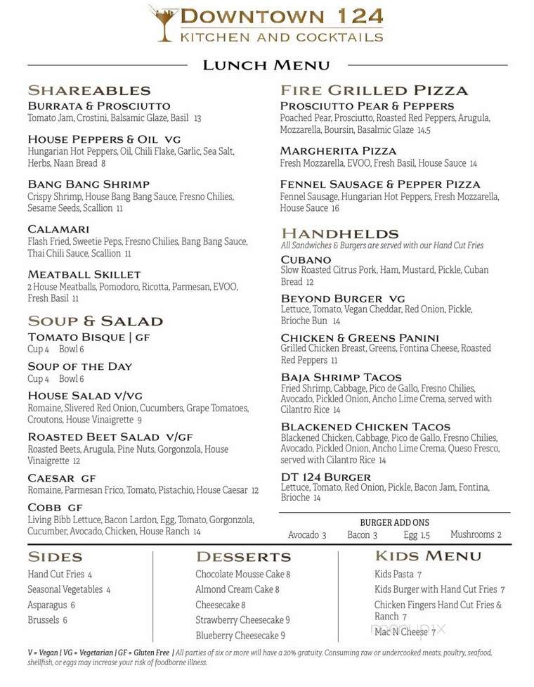 Downtown 124 - Warren, OH menu_pic