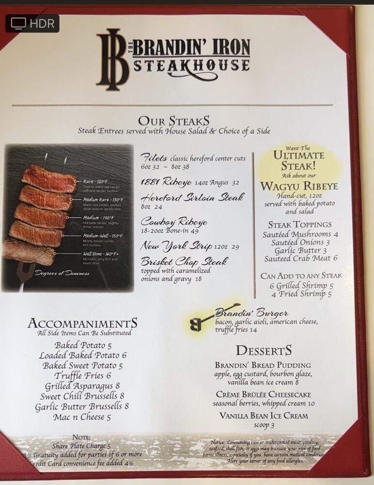 The Brandin' Iron Steakhouse - Vidalia, LA menu_pic
