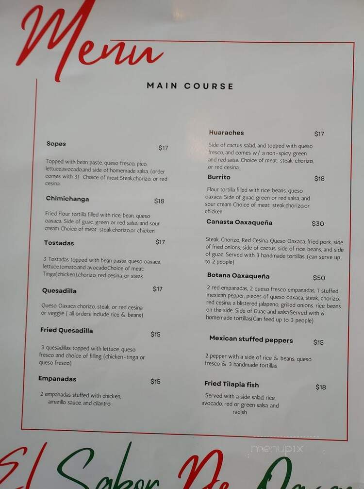El Sabor de Oaxaca - Hudson, NY menu_pic