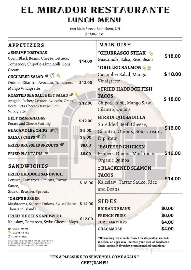 El Mirador - Bethlehem, NH menu_pic