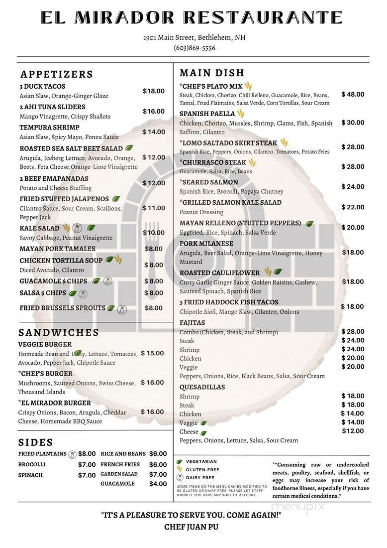 El Mirador - Bethlehem, NH menu_pic