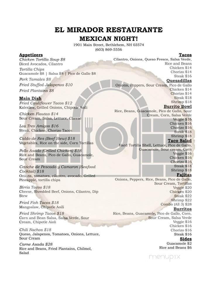 El Mirador - Bethlehem, NH menu_pic