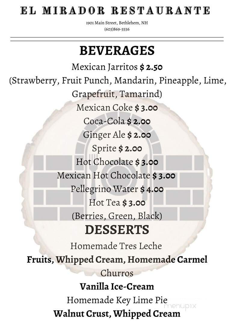 El Mirador - Bethlehem, NH menu_pic
