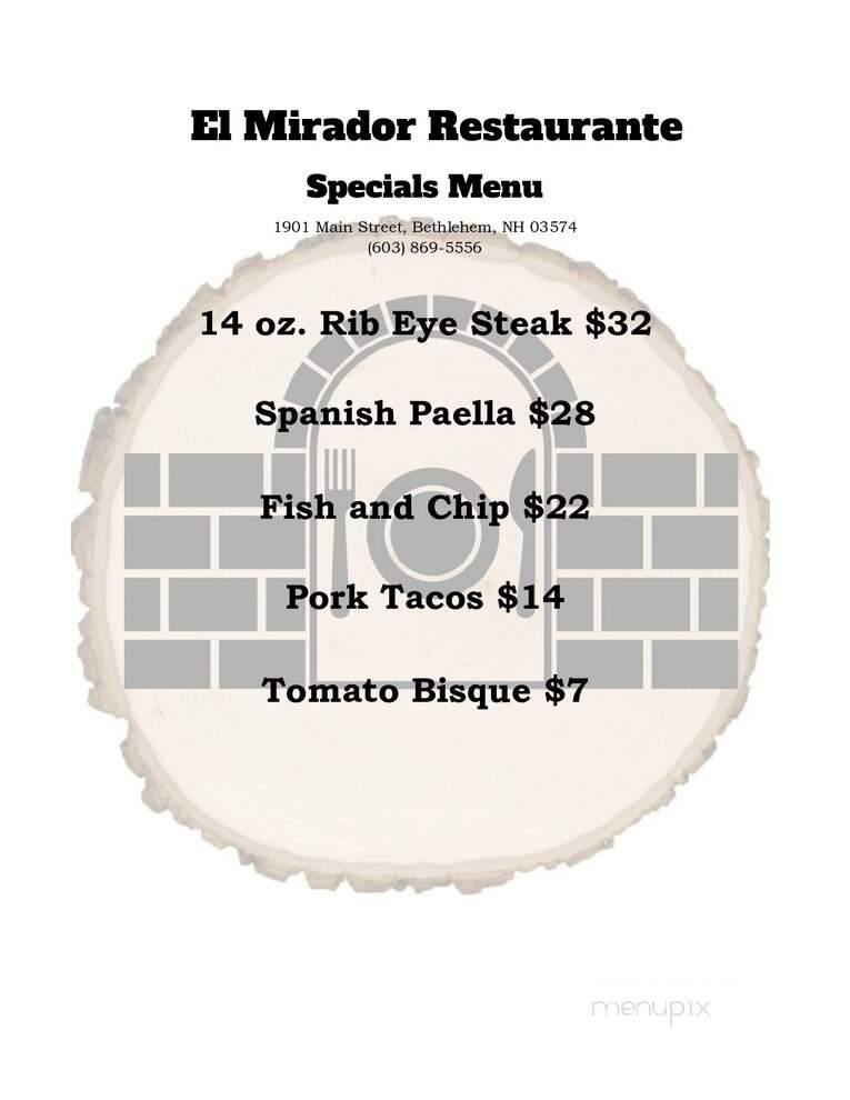 El Mirador - Bethlehem, NH menu_pic