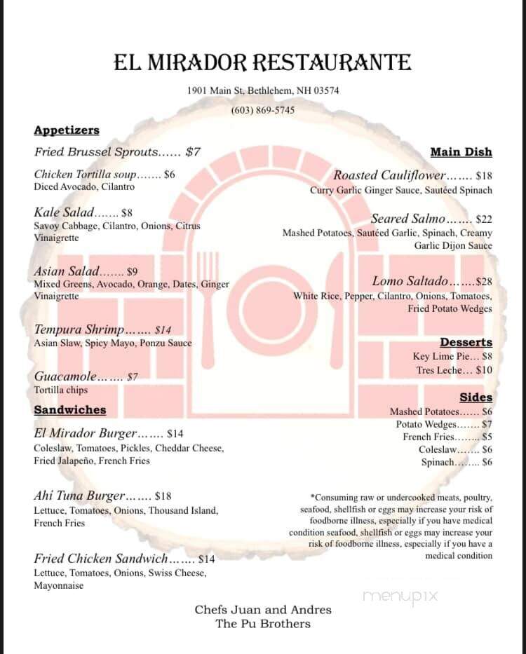 El Mirador - Bethlehem, NH menu_pic