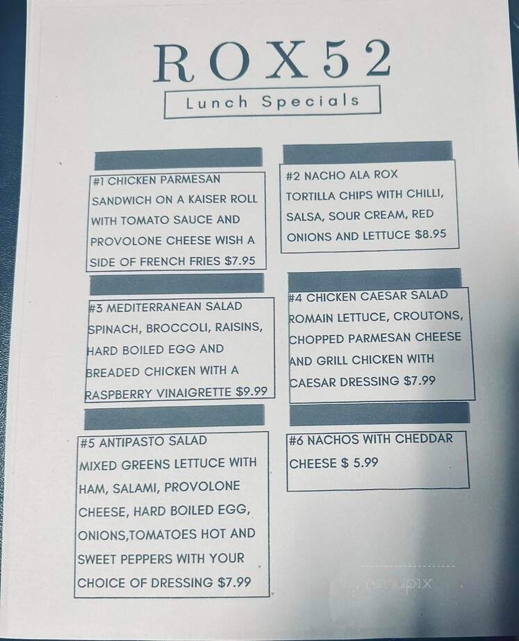Rox 52 Italian Restaurant and Pizza - Plymouth, PA menu_pic