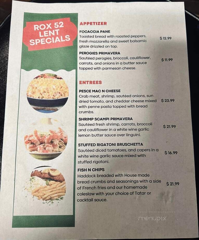 Rox 52 Italian Restaurant and Pizza - Plymouth, PA menu_pic