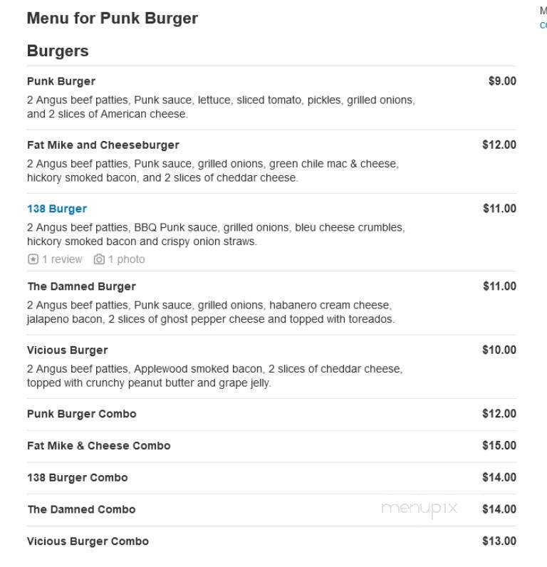 Punk Burger - El Paso, TX menu_pic