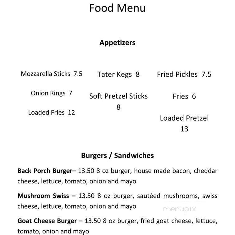 Back Porch Brewing - Carlisle, PA menu_pic