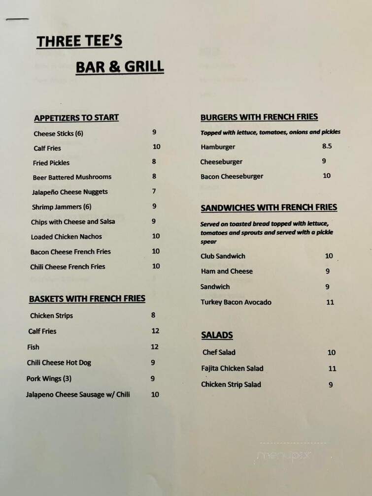 Three Tee's Bar and Grill - Burns Flat, OK menu_pic