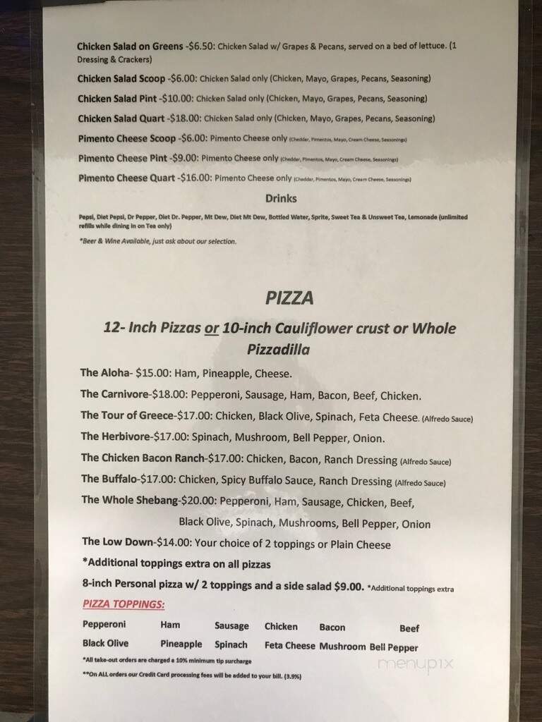 The Corner Bistro & Pizza House - Donalsonville, GA menu_pic