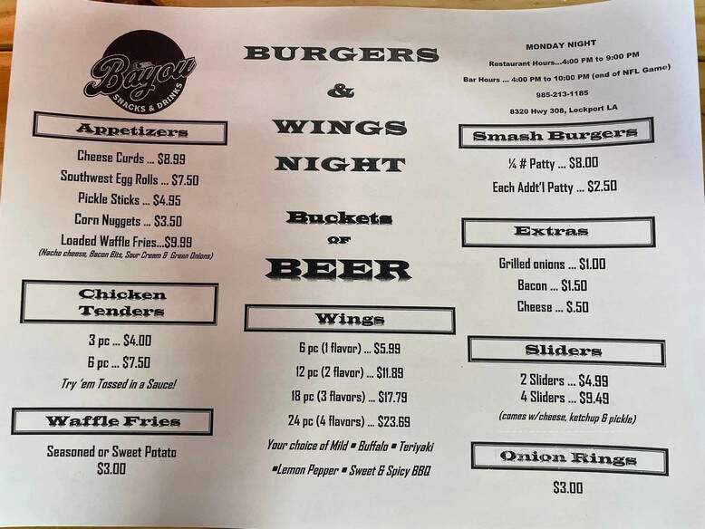 Bayou Snacks and Drinks - Lockport, LA menu_pic
