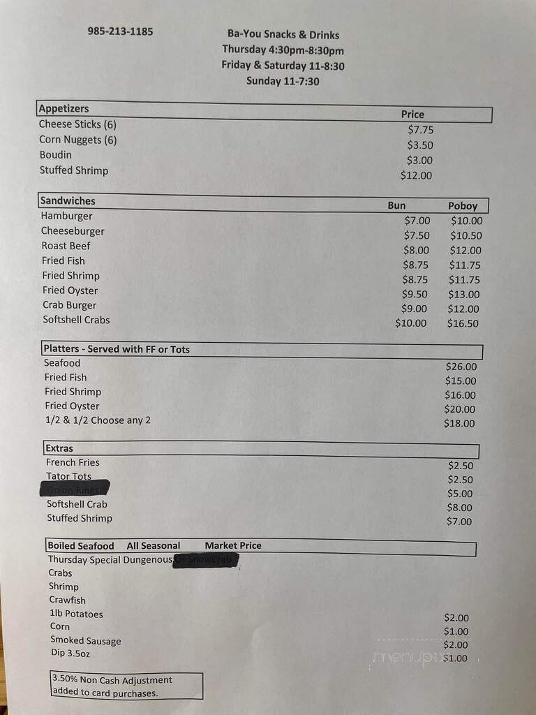 Bayou Snacks and Drinks - Lockport, LA menu_pic