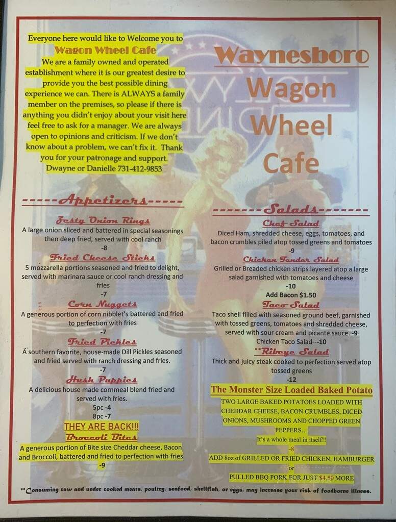 Wagon Wheel Cafe - Waynesboro, TN menu_pic