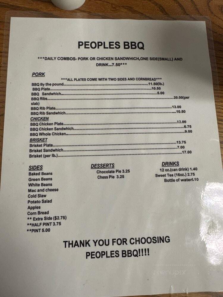 People's BBQ - Lebanon, TN menu_pic