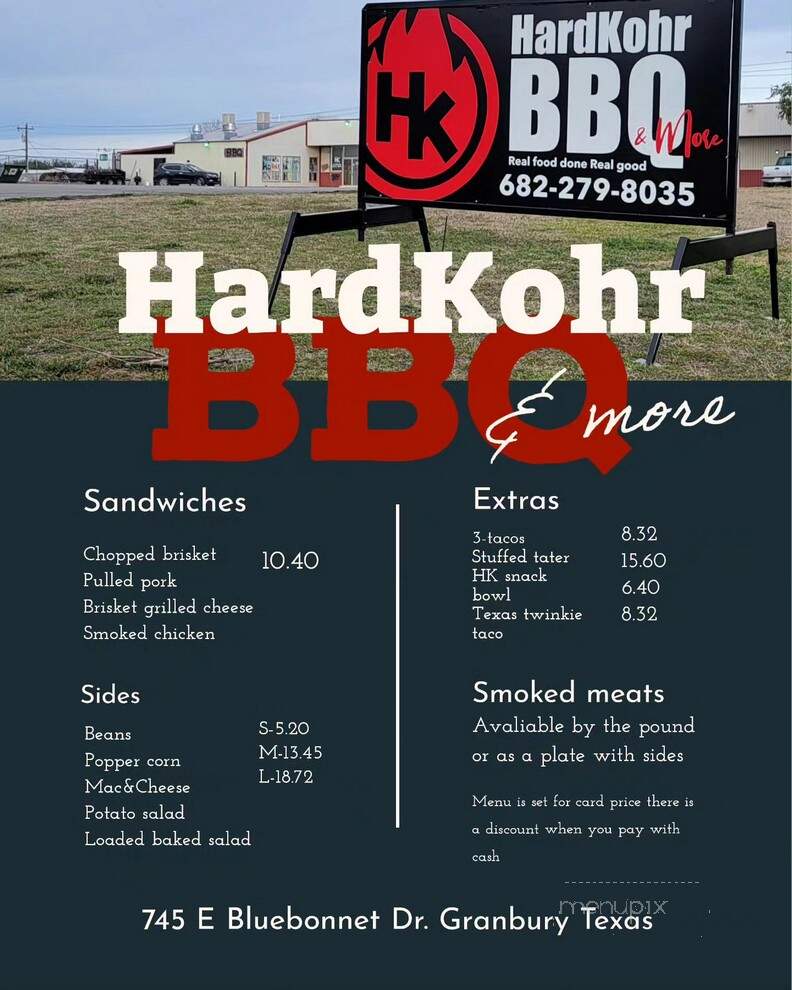 Hard Kohr BBQ - Granbury, TX menu_pic