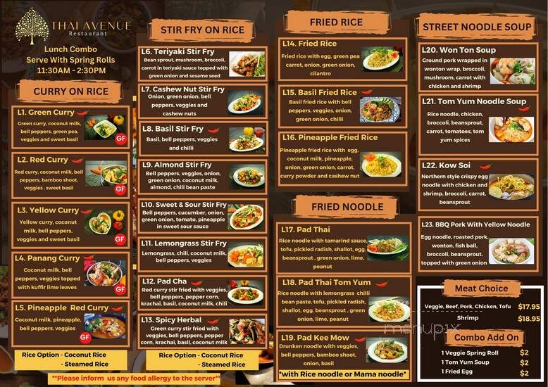 Thai Avenue Restaurant - Edmonton, AB menu_pic