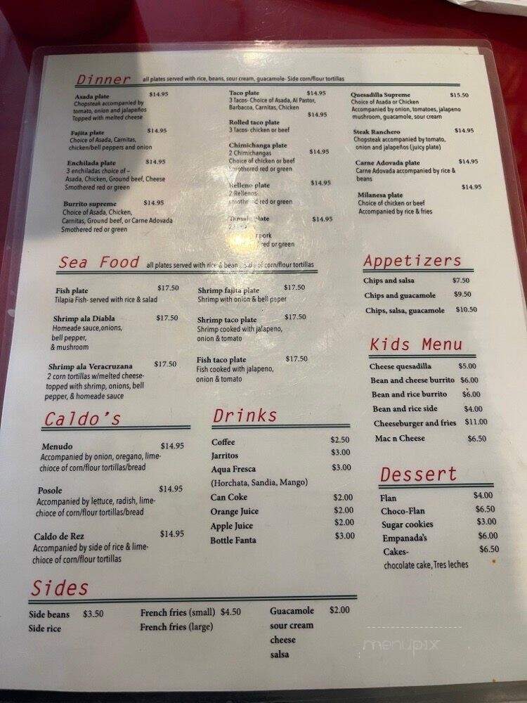 Sabor Real Restaurant - Taos, NM menu_pic