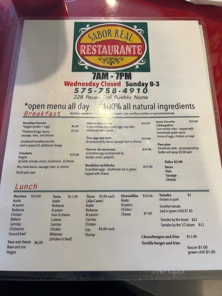 Sabor Real Restaurant - Taos, NM menu_pic