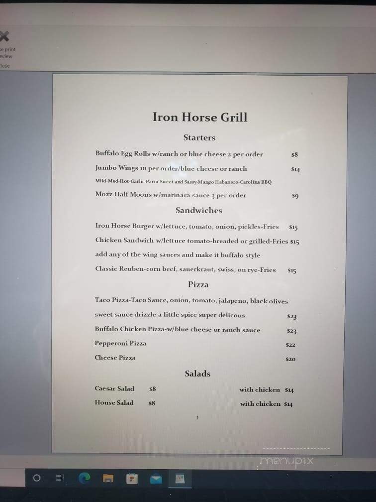 Iron Horse Grill - Morristown, NY menu_pic