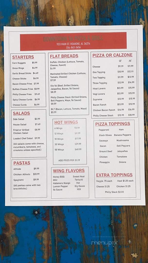 Downtown 56 Pizza and Grill - Roanoke, AL menu_pic