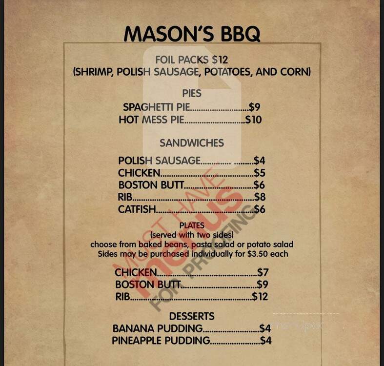 Mason's B-B-Q - Jacksonville, AL menu_pic