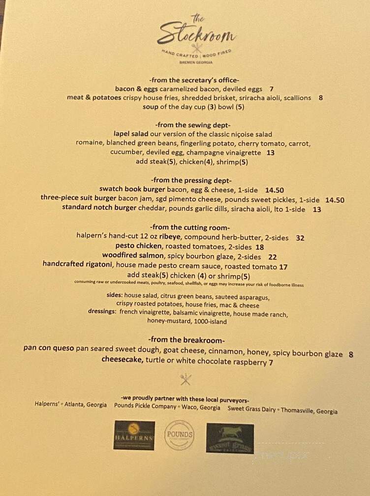 The Stockroom - Bremen, GA menu_pic