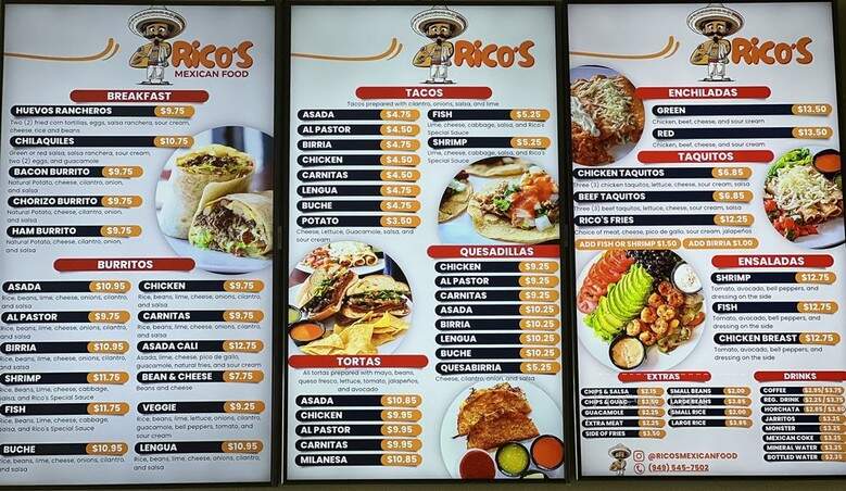 Rico's Mexican Food - San Clemente, CA menu_pic