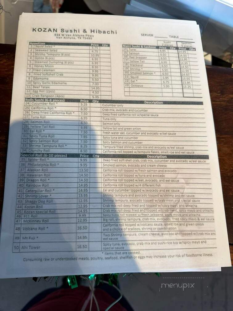 Kozan Hibachi & Sushi - Van Alstyne, TX menu_pic