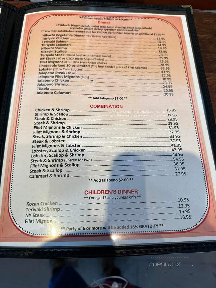 Kozan Hibachi & Sushi - Van Alstyne, TX menu_pic