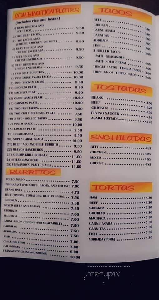 Fernandito's Mexican Grill - Laramie, WY menu_pic
