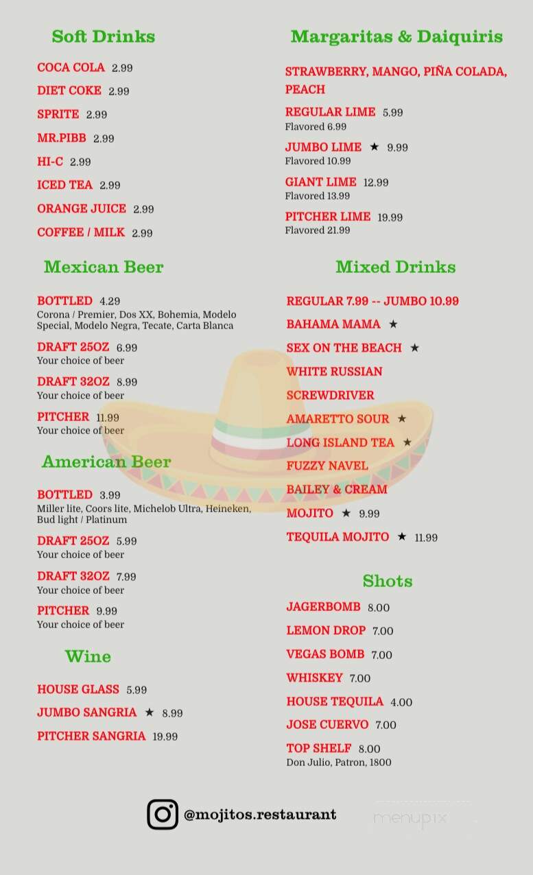 Mojito's Mexican Bar & Grill - McCormick, SC menu_pic