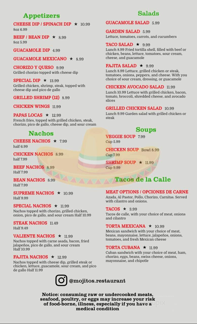 Mojito's Mexican Bar & Grill - McCormick, SC menu_pic