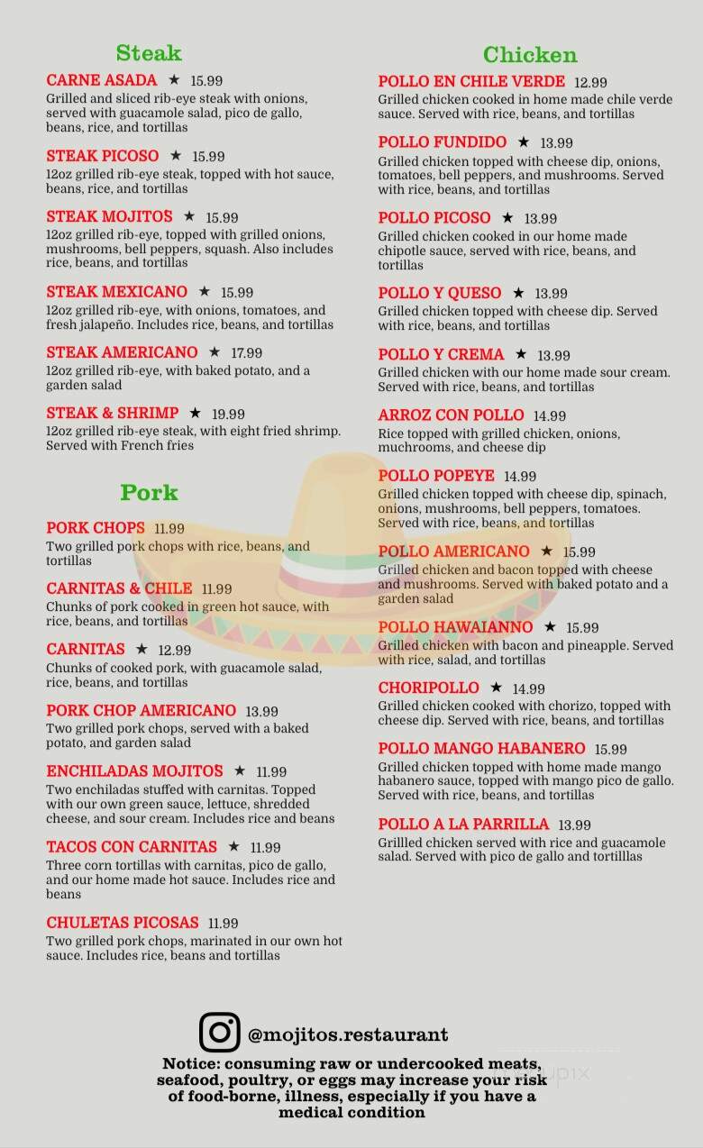 Mojito's Mexican Bar & Grill - McCormick, SC menu_pic