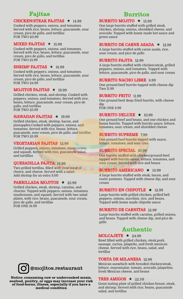Mojito's Mexican Bar & Grill - McCormick, SC menu_pic