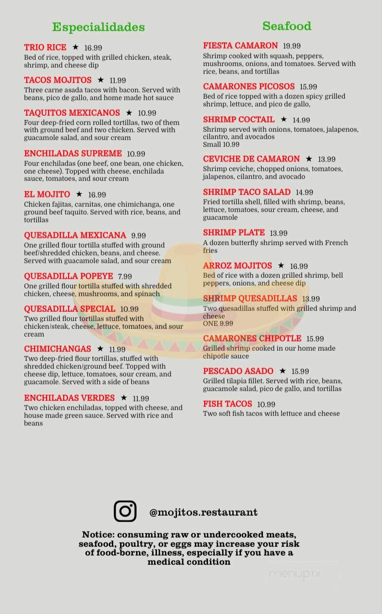 Mojito's Mexican Bar & Grill - McCormick, SC menu_pic