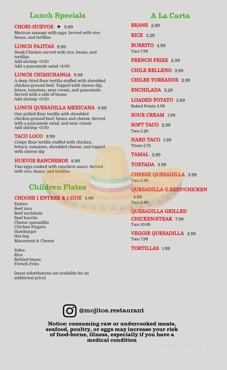 Mojito's Mexican Bar & Grill - McCormick, SC menu_pic