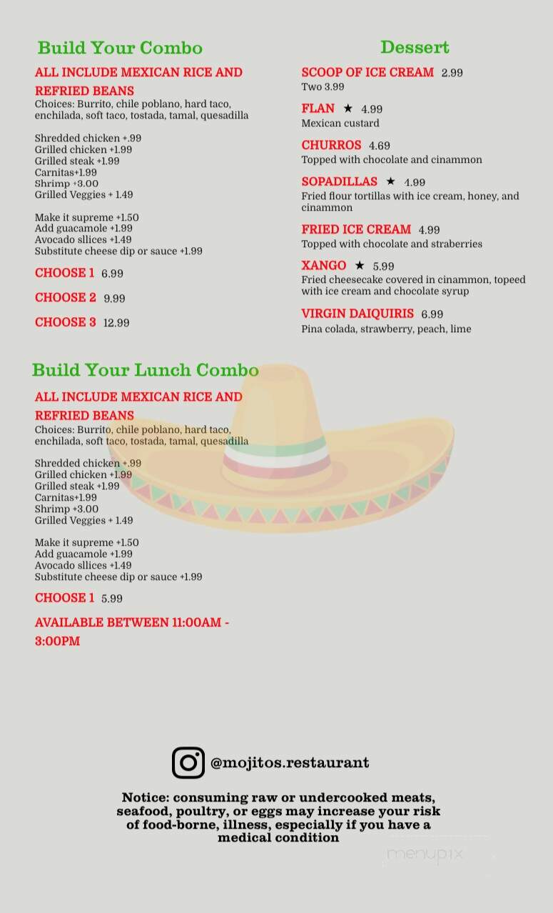 Mojito's Mexican Bar & Grill - McCormick, SC menu_pic