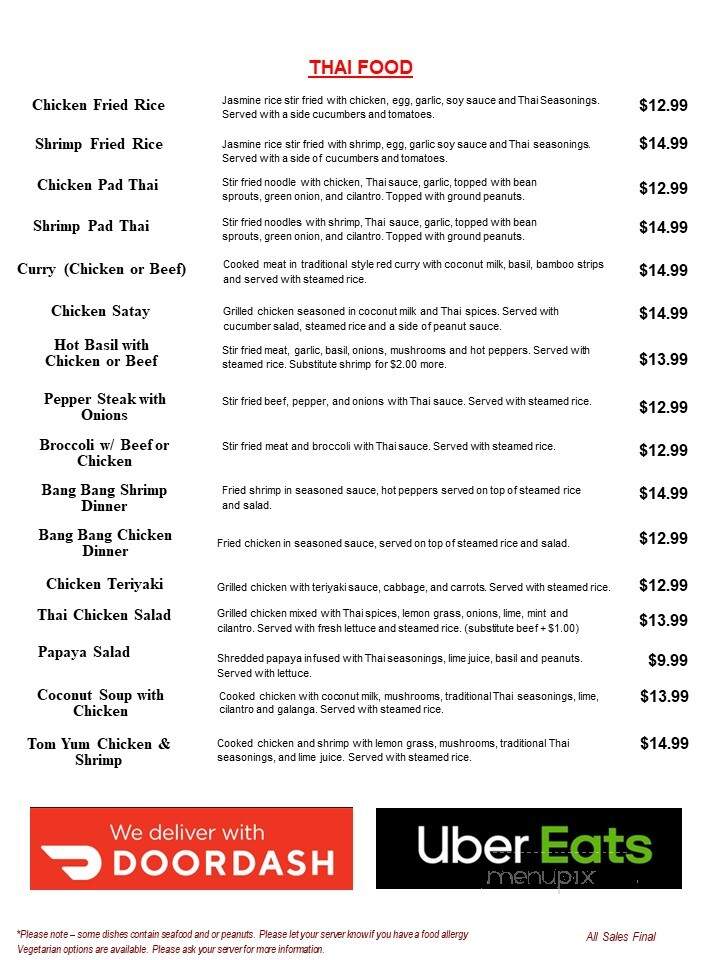 Duke's Thai Food - Clarksville, TN menu_pic