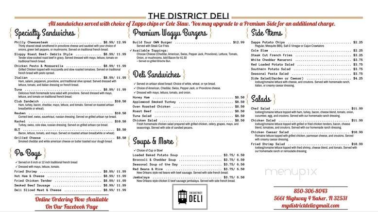 The District Deli - Baker, FL menu_pic