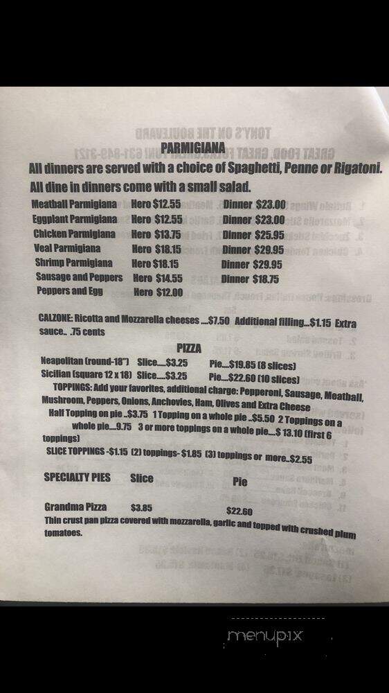 Tony's On the Boulevard - Sound Beach, NY menu_pic